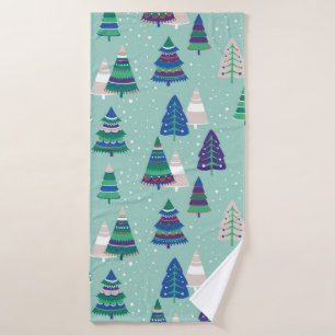 Christmas trees on a blue background bath towel