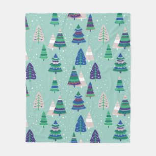 Christmas trees on a blue background fleece blanket