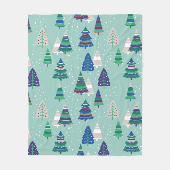 Christmas trees on a blue background fleece blanket (Front)