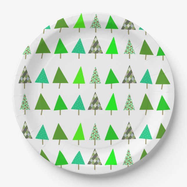 Christmas Trees on a Snowy Lot Paper Plate (Front)