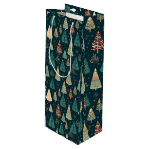 Christmas Trees on Green Wine Gift Bag