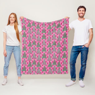 Christmas Trees on Hot Pink Fleece Blanket
