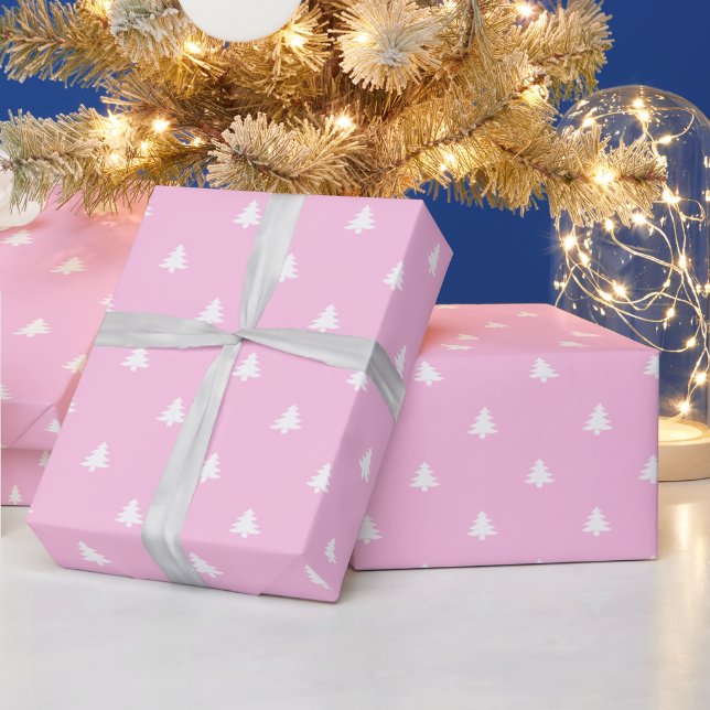 Christmas Trees on Pink Pattern Wrapping Paper (Holidays)