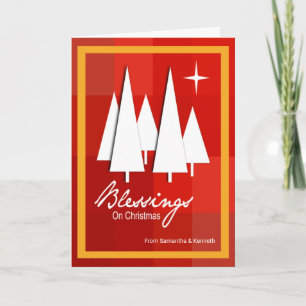 Christmas Trees On Red Checked Boxes Card
