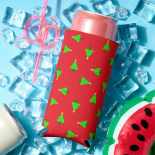Christmas trees on red seltzer can cooler