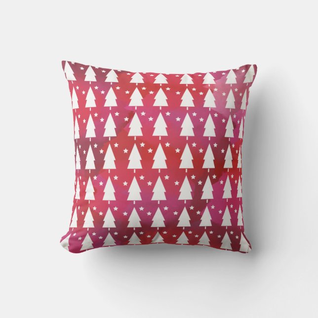 Christmas Trees On Watercolor Throw Pillow Gift (Front)