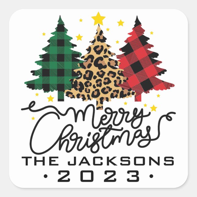 Christmas Trees on White Square Sticker (Front)