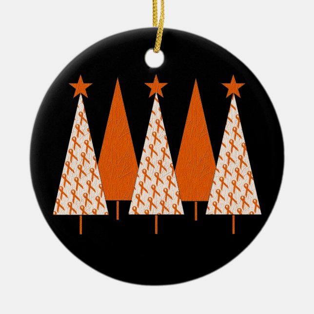 Christmas Trees - Orange Ribbon Ceramic Tree Decoration (Front)