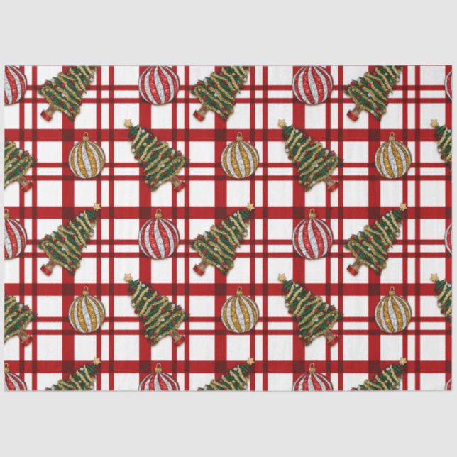 Christmas Trees Ornaments Gold Silver Christmas Tissue Paper (Front)