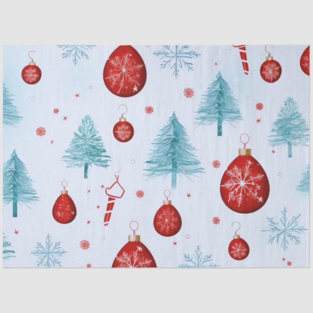 Christmas Trees Ornaments Snowflakes Christmas Tissue Paper (Front)