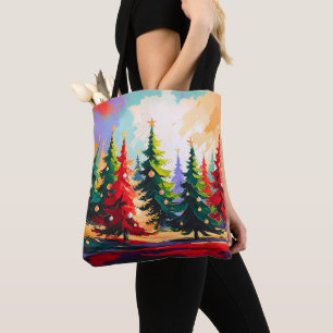 Christmas Trees painting Landscape   Tote Bag