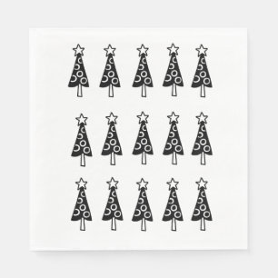 Christmas Trees Paper Napkins, Black & White Napkin