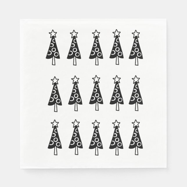 Christmas Trees  Paper Napkins, Black & White  Napkin (Front)