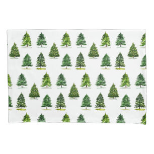 Christmas trees pattern Festive Green Watercolor Pillowcase