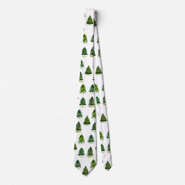 Christmas trees pattern Festive Green Watercolor Tie (Front)