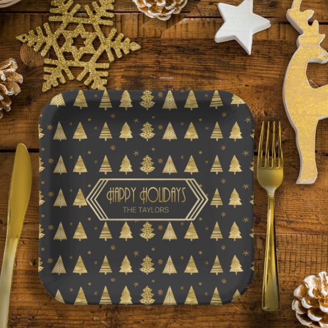 Christmas Trees Pattern Gold ID863 Paper Plate (Creator Uploaded)