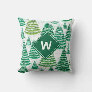 Christmas Trees Pattern Monogrammed Initial Cushion