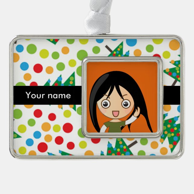 Christmas trees pattern silver plated framed ornament (Front)