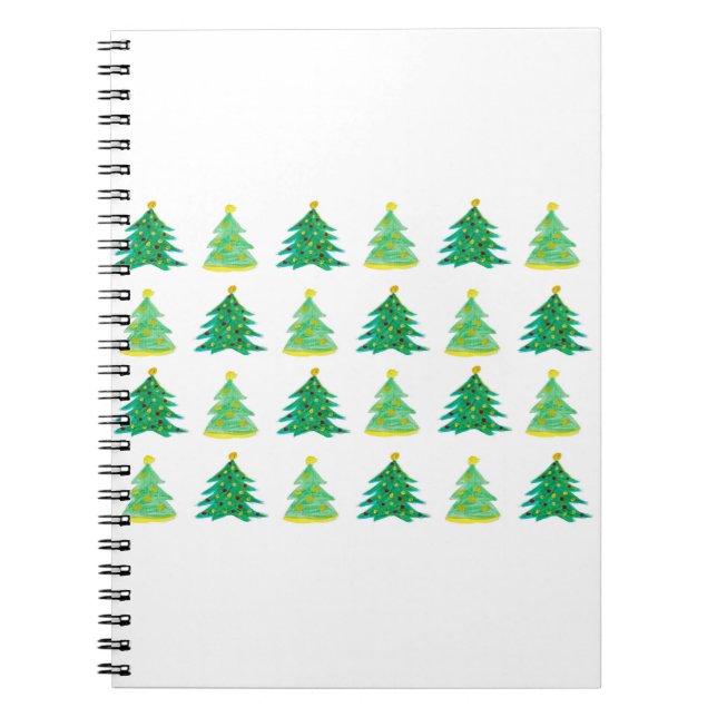 Christmas Trees Pattern Watercolor Decoration Notebook (Front)