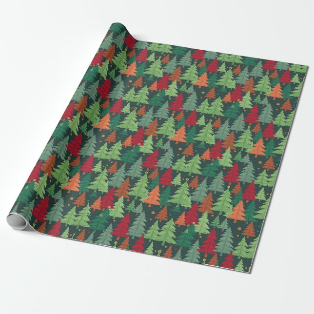 Christmas Trees Pattern Wrapping Paper (Unrolled)