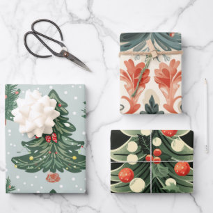 Christmas trees pattern wrapping paper sheet