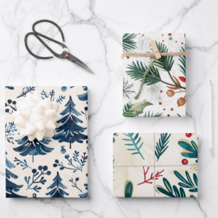 Christmas trees pattern wrapping paper sheet