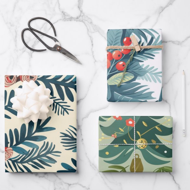 Christmas trees pattern wrapping paper sheet (Front)