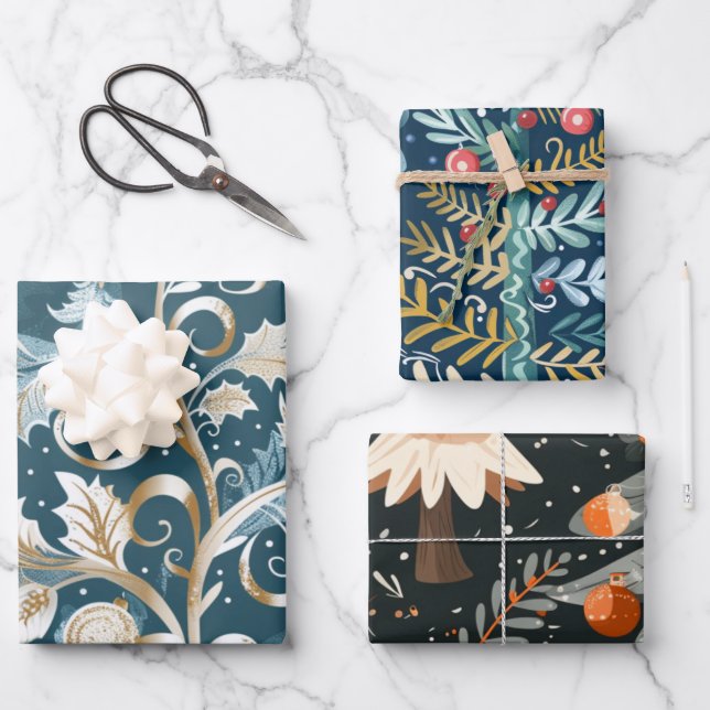 Christmas trees pattern wrapping paper sheet (Front)