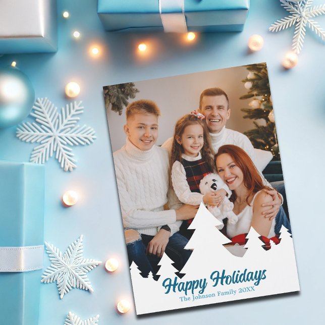 Christmas Trees Photo Blue Script Magnet Card (Creator Uploaded)