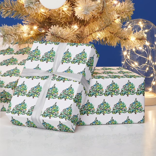 Christmas trees pine Festive Green Watercolor  Wrapping Paper (Holidays)