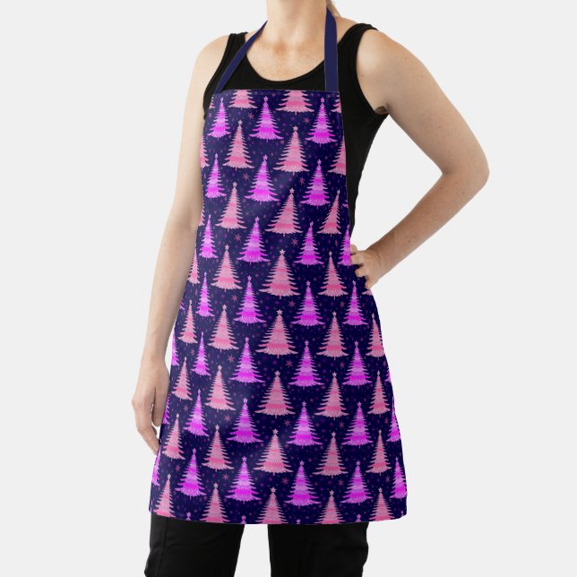 Christmas Trees Pink Blue Pattern Design  Apron (Insitu)