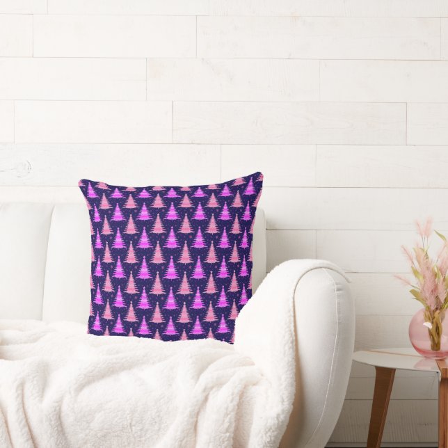 Christmas Trees Pink Blue Pattern Design Cushion (Couch)