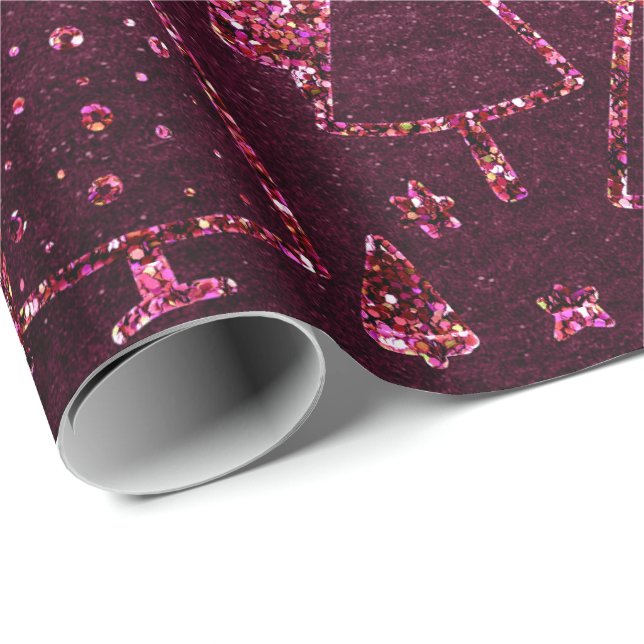 Christmas Trees Pink Burgundy Stars Beetroot Rose Wrapping Paper (Roll Corner)