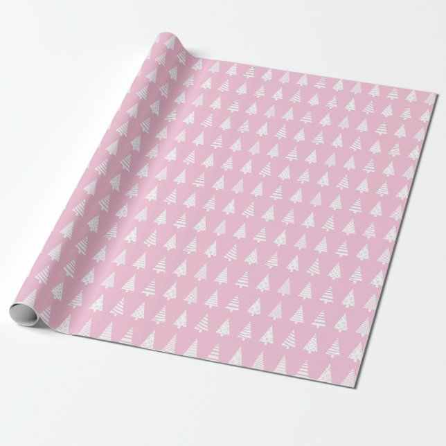 Christmas trees pink pattern wrapping paper (Unrolled)