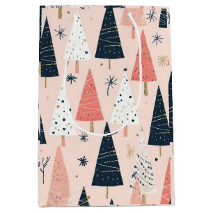 Christmas Trees Pink White Black Medium Gift Bag