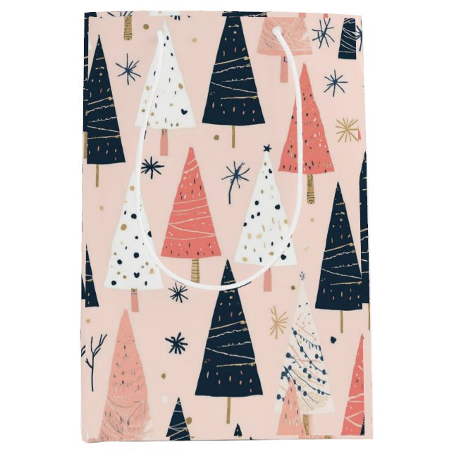Christmas Trees Pink White Black Medium Gift Bag (Front)