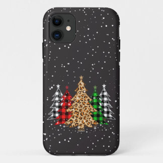 Christmas Trees Plaid & Leopard Print Snowflakes C iPhone 11 Case