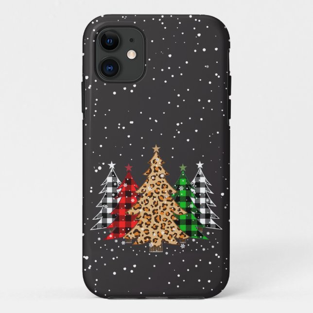 Christmas Trees Plaid & Leopard Print Snowflakes C Case-Mate iPhone Case (Back)
