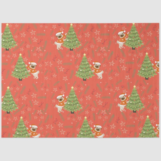 Christmas trees &pug dog pattern custom background tissue paper (Front)