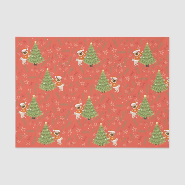 Christmas trees &pug dog pattern custom background tissue paper (Front)