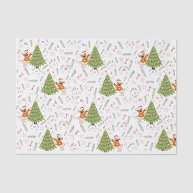 Christmas trees &pug dog pattern custom background tissue paper (Front)