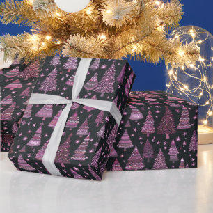Christmas Trees Purple White Black Christmas Wrapping Paper