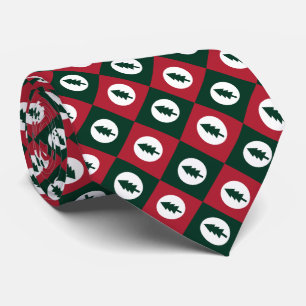 Christmas Trees Red Green and White Pattern Tie