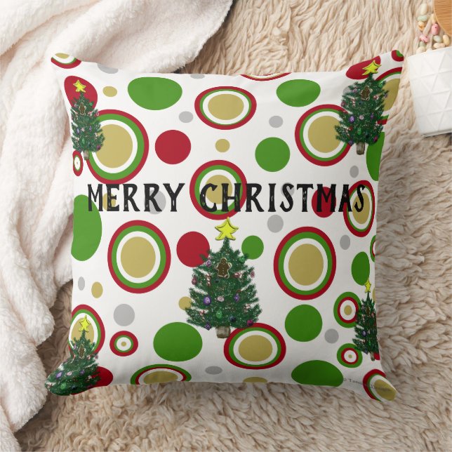 Christmas Trees Red Green Silver Gold Geometric Cushion (Blanket)