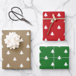 Christmas Trees red green white brown kraft simple Wrapping Paper Sheet