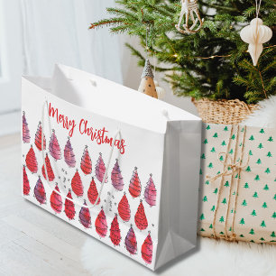 Christmas Trees Red Large Gift Bag