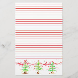 Christmas Trees Red Lined Stationery