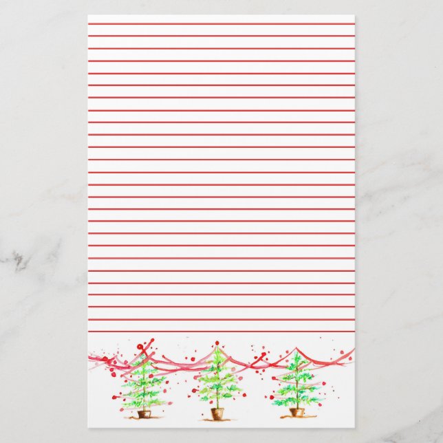 Christmas Trees Red Lined Stationery (Front)