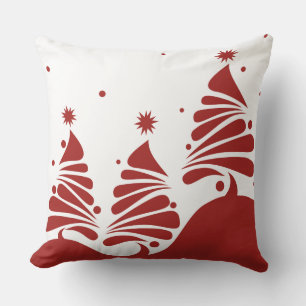 CHRISTMAS TREES Red Retro Throw Pillow