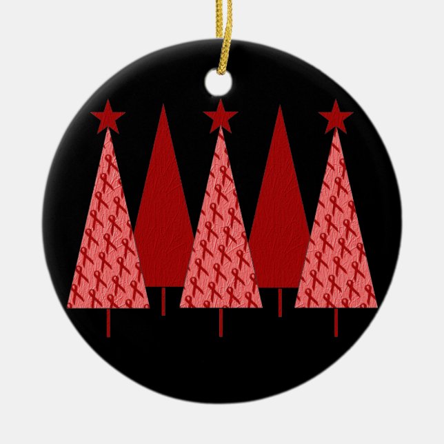 Christmas Trees - Red Ribbon AIDS & HIV Ceramic Tree Decoration (Front)
